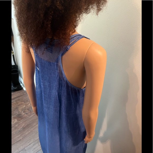 DKNY LINED BLUE VISCOSE & COTTON DRAPED DRESS SZ L - Picture 8 of 13